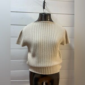 OLSEN Beige Ribbed Knit Short Sleeve Sweater Top – Estimated Size M